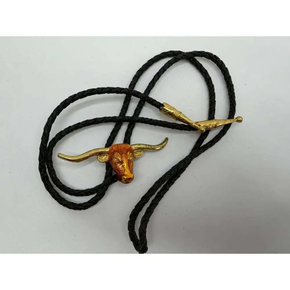 Western Bolo Tie Lot Bull Head Cowboy Rodeo Slide Leather Cord Vintage Style